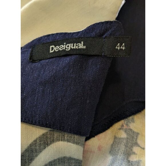 Desigual Prudencia Sheath Dress US 10 Linen Blend Sleeveless Navy Floral Waves - Picture 11 of 12